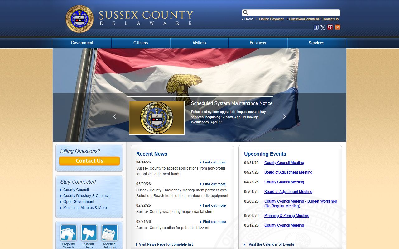Sussex County main government portal for Sussex County Jail Mugshots and records