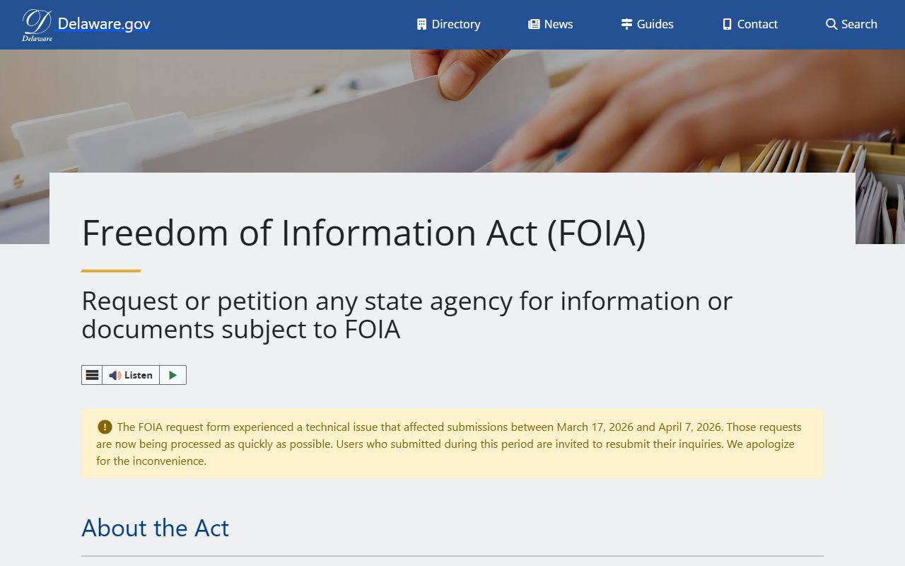Delaware state FOIA portal for jail mugshots records requests