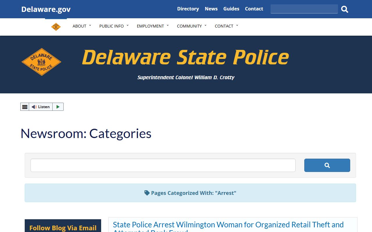 Delaware State Police arrest archives showing Delaware jail mugshots and press releases